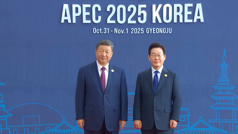 APEC経済指導者会議で習近平氏と李在明氏が握手　韓国・慶州 video poster