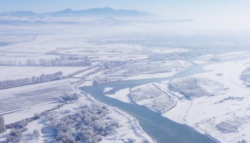 新疆イリ川に現れた春の霜　空から見る白い森の国際ニュース video poster