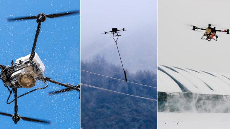 中国本土中部の豪雪で作物に危機、雪を吹き飛ばすドローンが農家の新戦力に video poster